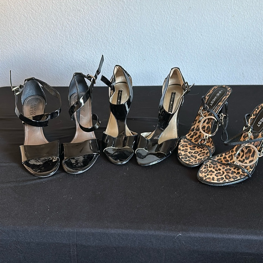3 pair of paten shoes 1 of Franco Sarto and 1 of  Nine West and 1 of bandolino